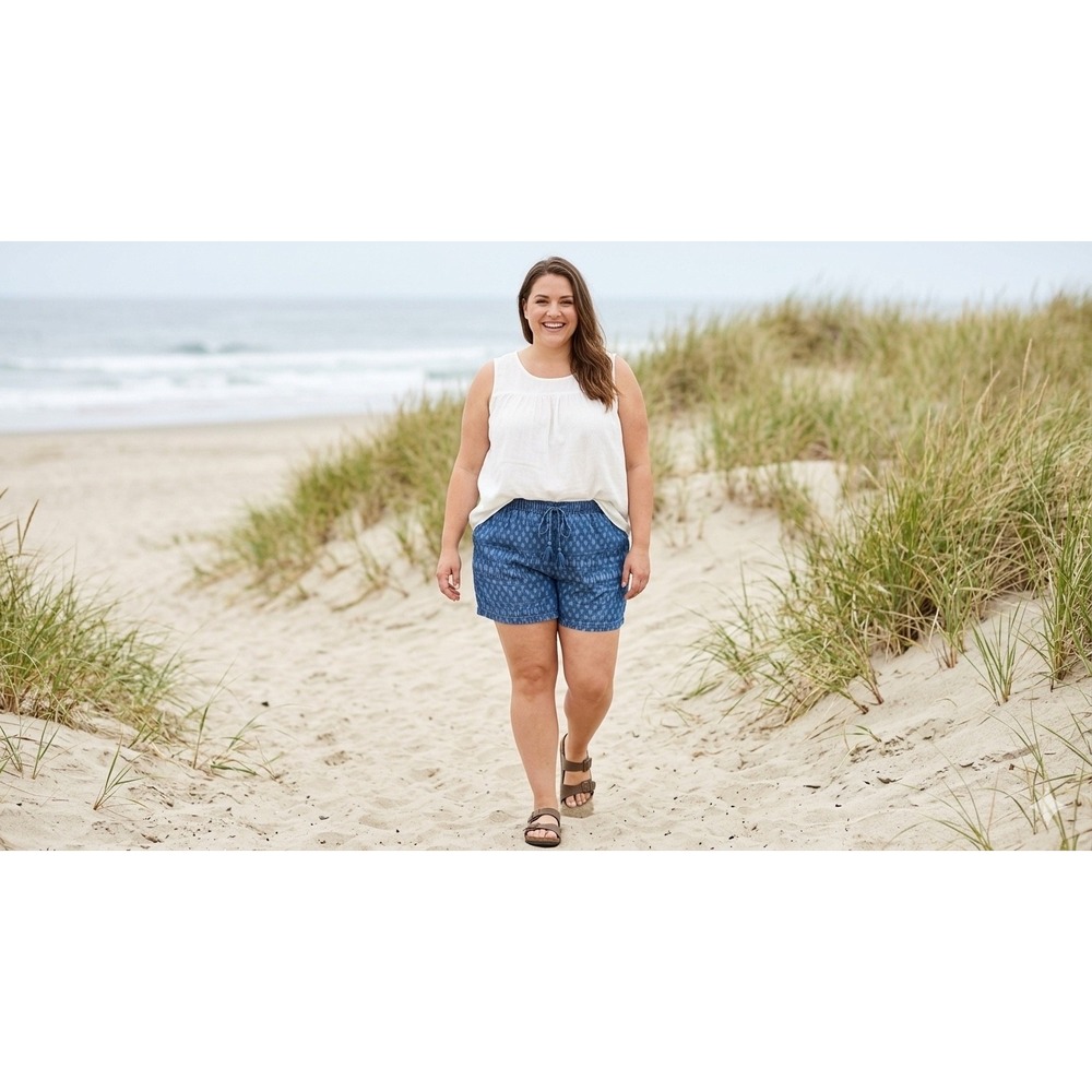 Westbound Woman Shorts Plus Size Women 3X Blue Boho Ikat Tassel Casual Summer